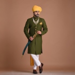 Battle Green Color Maharaja Style Achkan | Regal Ethnic Wear | Jaipurio